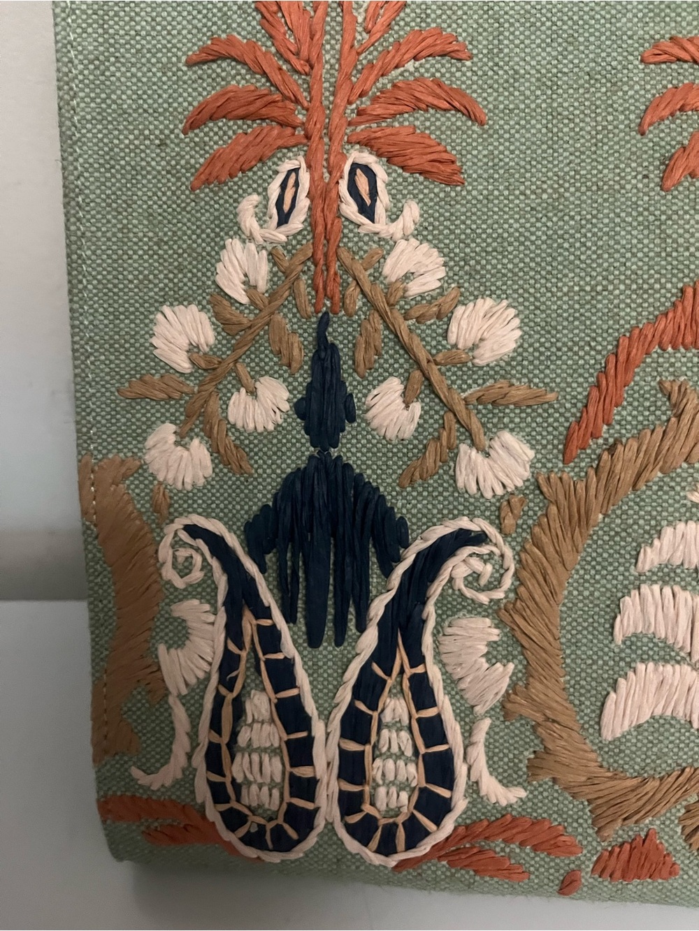 Spartina 449 Daufuskie Island Embroidered Jute Tote Bag Leather Handle Coastal - Picture 3 of 12